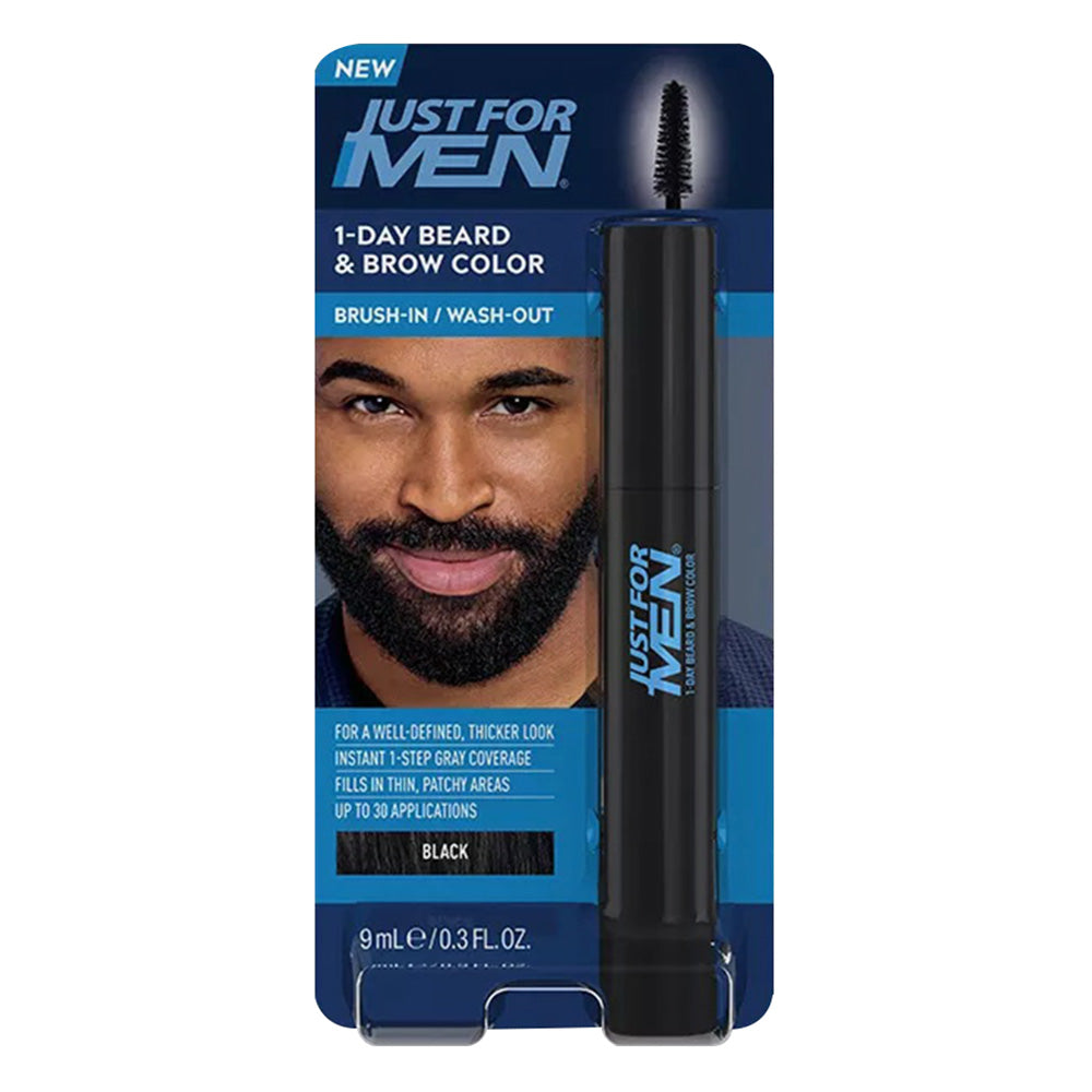 Just For Men 1 Day Beard and Brow Color Black Instant Gray Coverage 0.3Oz (9ml)